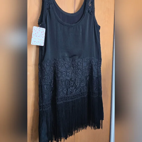 Free People Black Lace Fringe Flapper Charleston Dress NWT Sz 0 LBD Prom - Picture 3 of 11